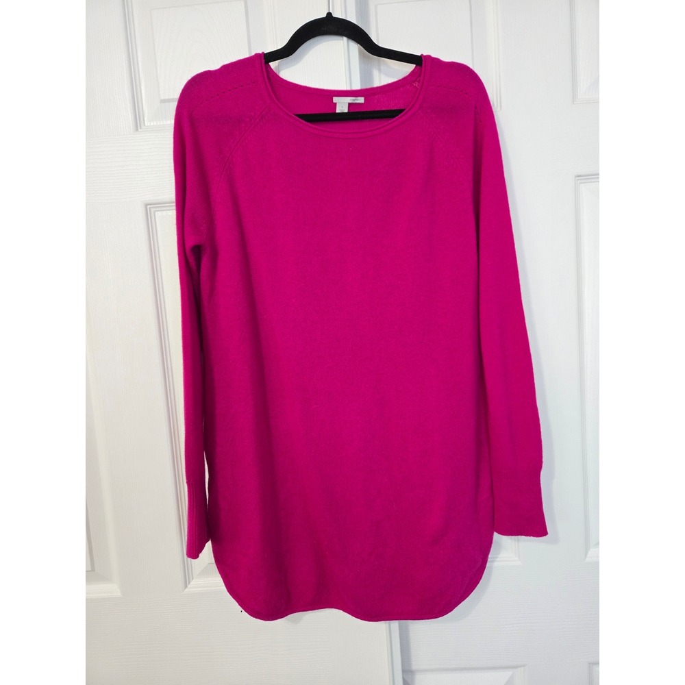 Halogen Wool Cashmere Fuchsia Pink Crewneck Tunic Sweater Size S Raglan Knit